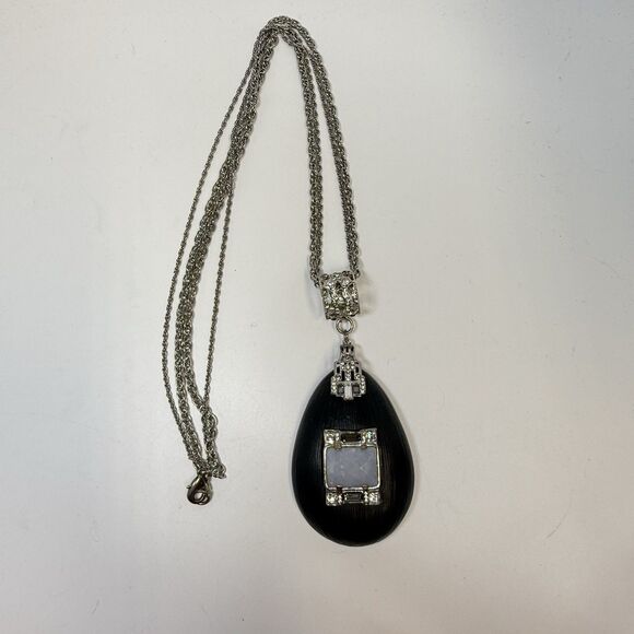 ALEXIS BITTAR Large Teardrop Lucite Black Pendant Art Deco Long Necklace Rare - Picture 11 of 12